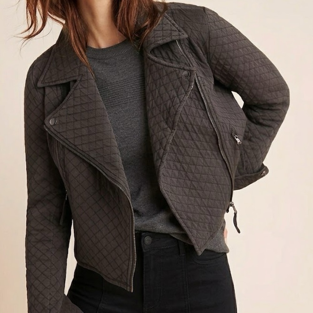 Anthropologie x Marrakech Charcoal Quilted Moto Jacket Medium